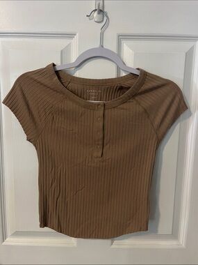 American Eagle Outfitters Brown Ribbed Henley Crop Top